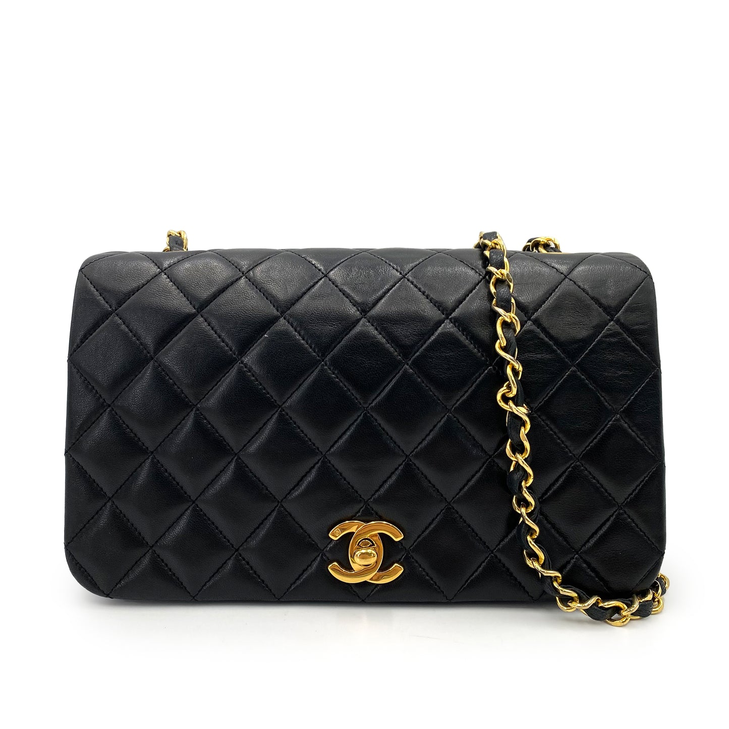 CHANEL VINTAGE FULL FLAP CHAIN SHOULDER BAG BLACK LAMB SKIN 90238986