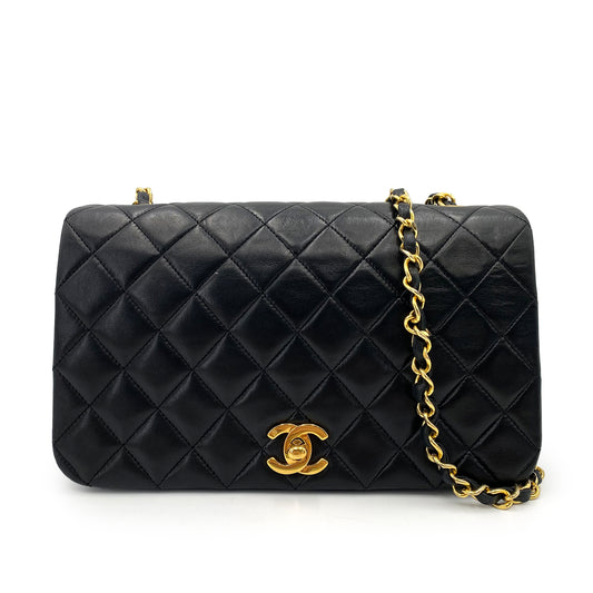 CHANEL VINTAGE FULL FLAP CHAIN SHOULDER BAG BLACK LAMB SKIN 90238986