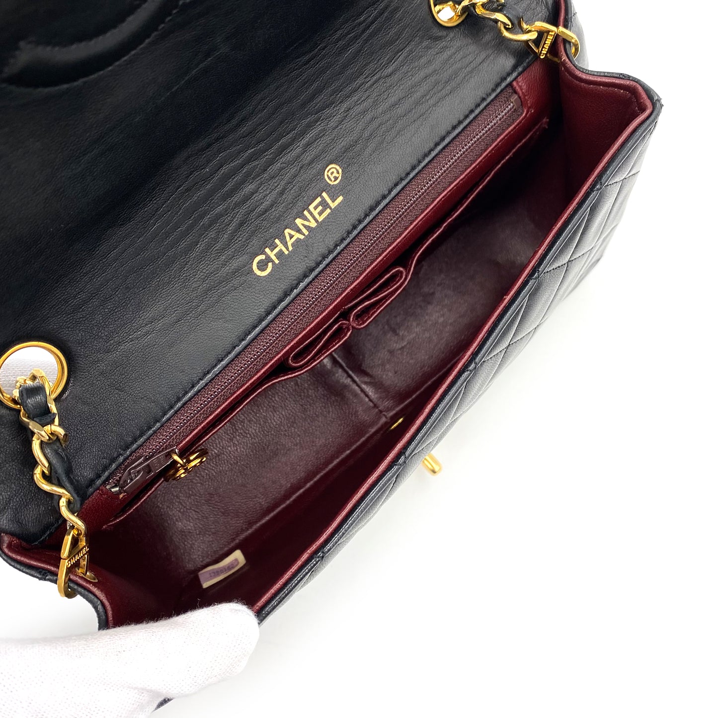 CHANEL VINTAGE FULL FLAP CHAIN SHOULDER BAG BLACK LAMB SKIN 90238986