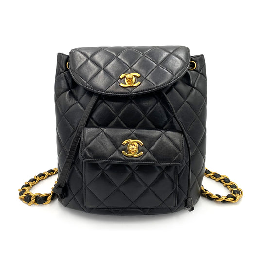 CHANEL VINTAGE DUMA CHAIN BACKPACK BLACK LAMB SKIN 90238998