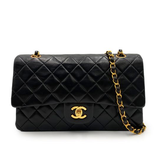CHANEL VINTAGE CLASSIC FLAP MEDIUM CHAIN SHOULDER BAG BLACK LAMB SKIN 90239093