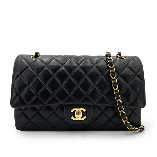 CHANEL VINTAGE CLASSIC FLAP MEDIUM CHAIN SHOULDER BAG BLACK LAMB SKIN 90239114