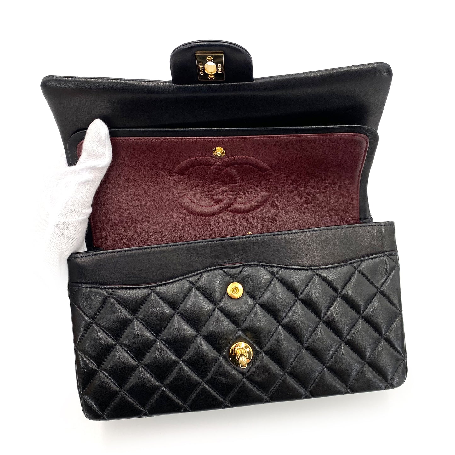 CHANEL VINTAGE CLASSIC FLAP MEDIUM CHAIN SHOULDER BAG BLACK LAMB SKIN 90239114