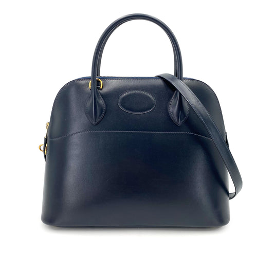 HERMES BOLIDE 31 NAVY BOXCALF HAND SHOULDER BAG 〇Z 90239119