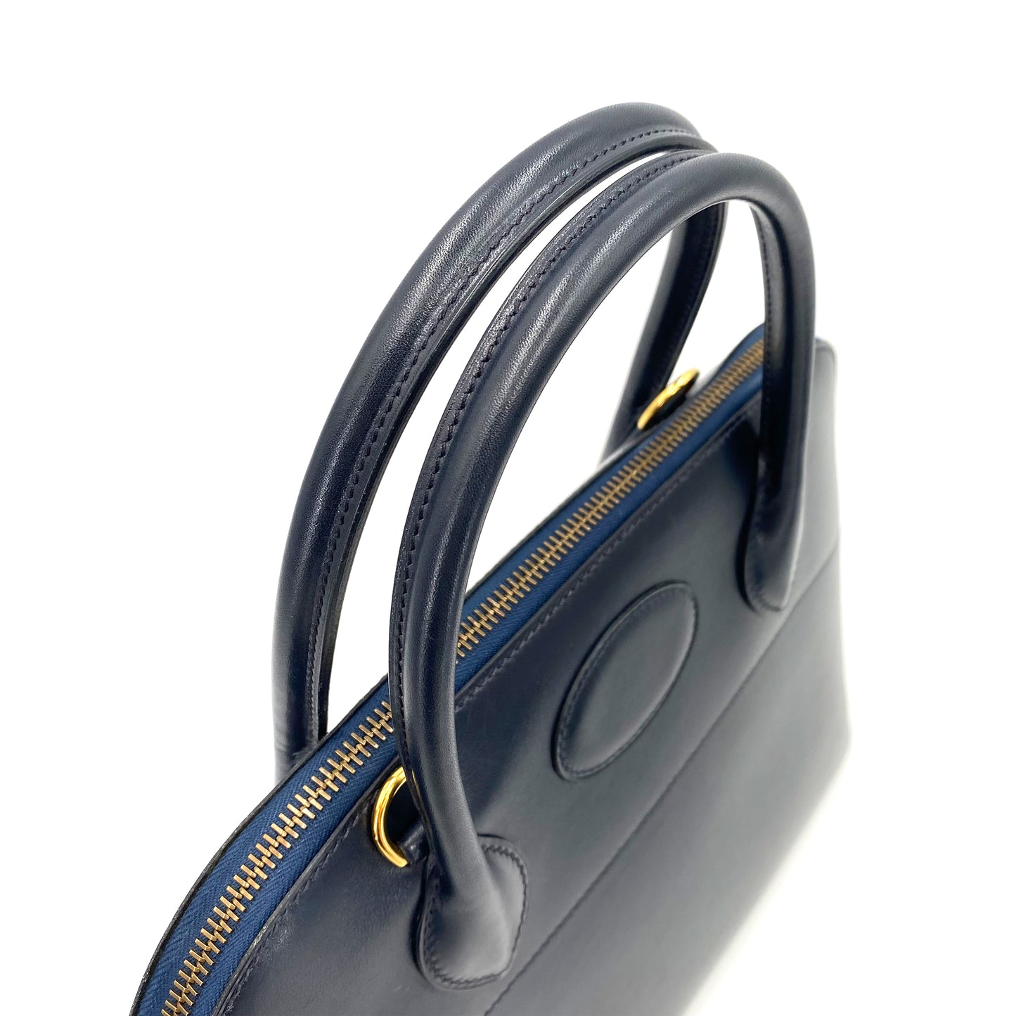 HERMES BOLIDE 31 NAVY BOXCALF HAND SHOULDER BAG 〇Z 90239119