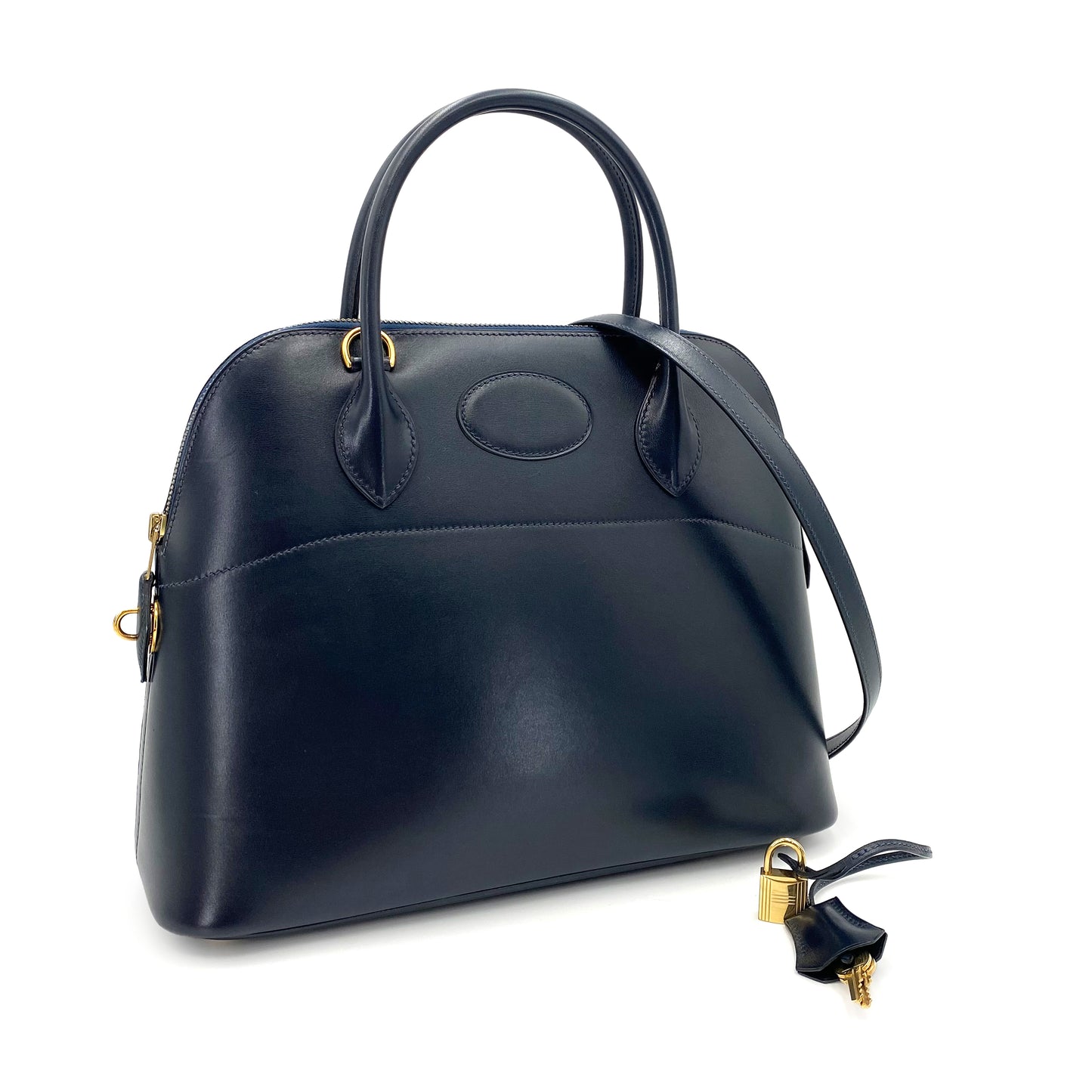 HERMES BOLIDE 31 NAVY BOXCALF HAND SHOULDER BAG 〇Z 90239119