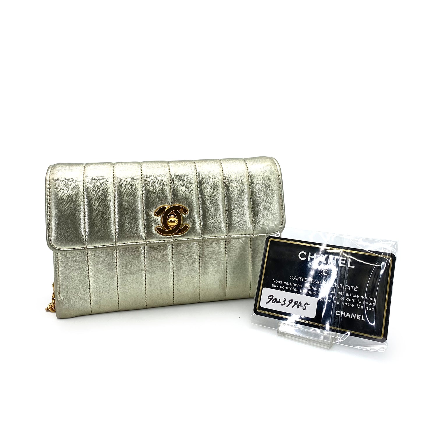 CHANEL VINTAGE MINI MADEMOISELLE CHAIN SHOULDER BAG CHAMPAGNE GOLD LAMB SKIN 90239985