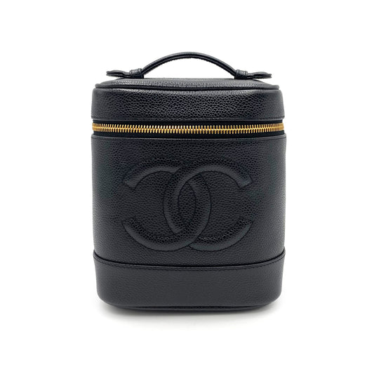 CHANEL VINTAGE VANITY HAND BAG BLACK CAVIAR SKIN 90240415
