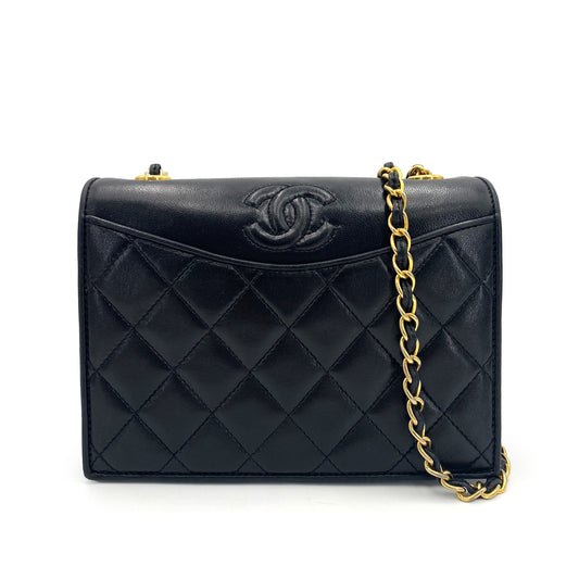 CHANEL VINTAGE MATELASSE CHAIN SHOULDER BAG BLACK LAMB SKIN 90240416