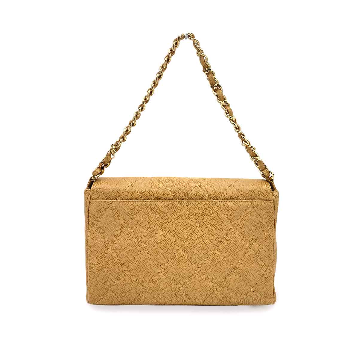 CHANEL VINTAGE MATELASSE CHAIN SHOULDER BAG BEIGE CAVIAR SKIN 90240419
