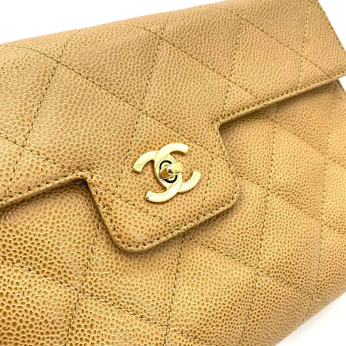 CHANEL VINTAGE MATELASSE CHAIN SHOULDER BAG BEIGE CAVIAR SKIN 90240419