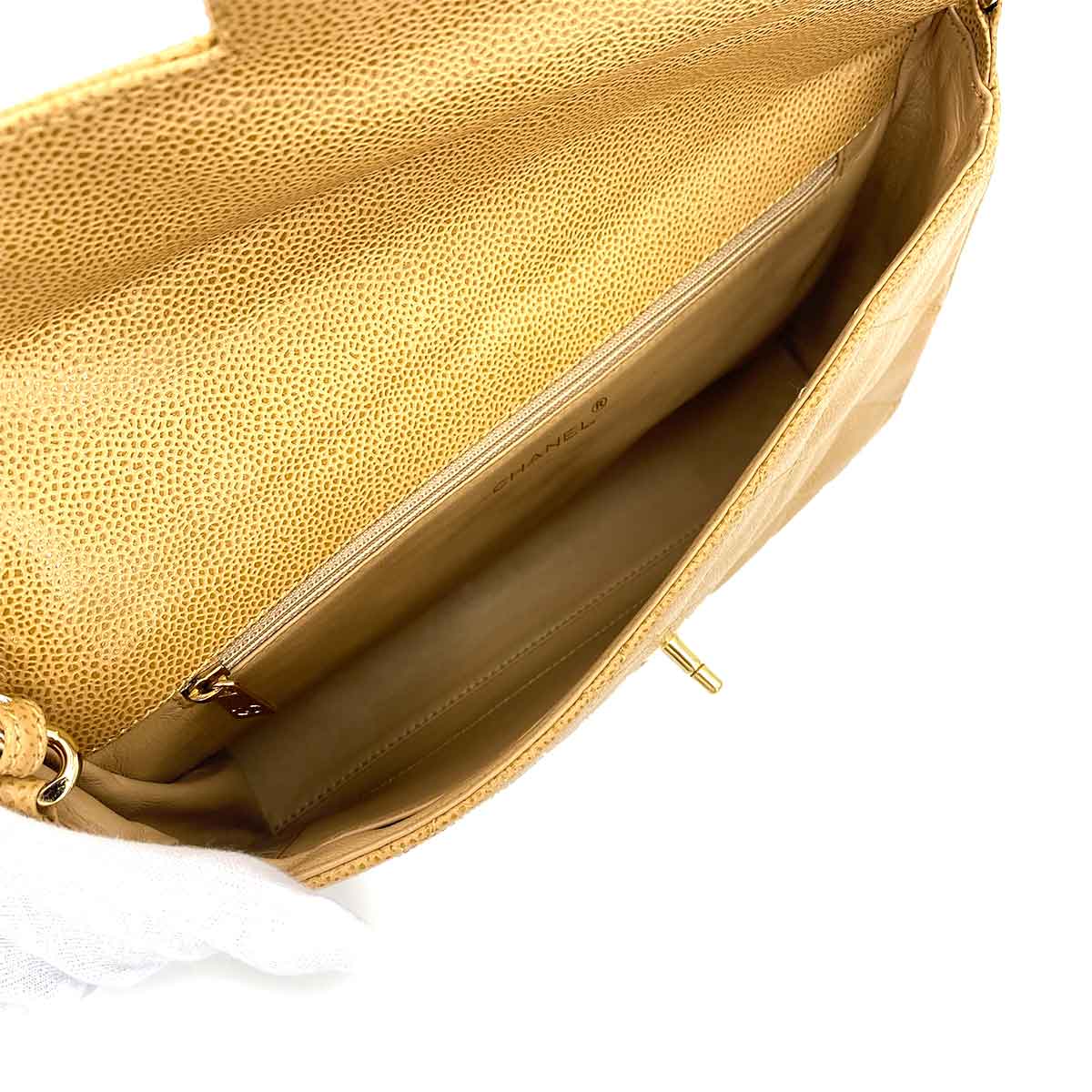 CHANEL VINTAGE MATELASSE CHAIN SHOULDER BAG BEIGE CAVIAR SKIN 90240419