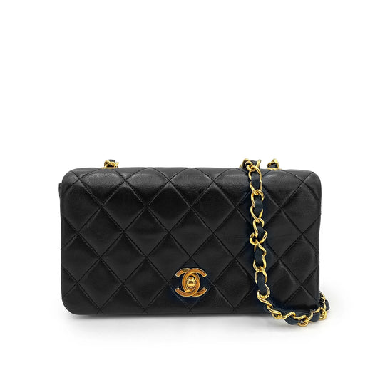 CHANEL VINTAGE MINI FULL FLAP CHAIN SHOULDER BAG BLACK LAMB SKIN 90240421