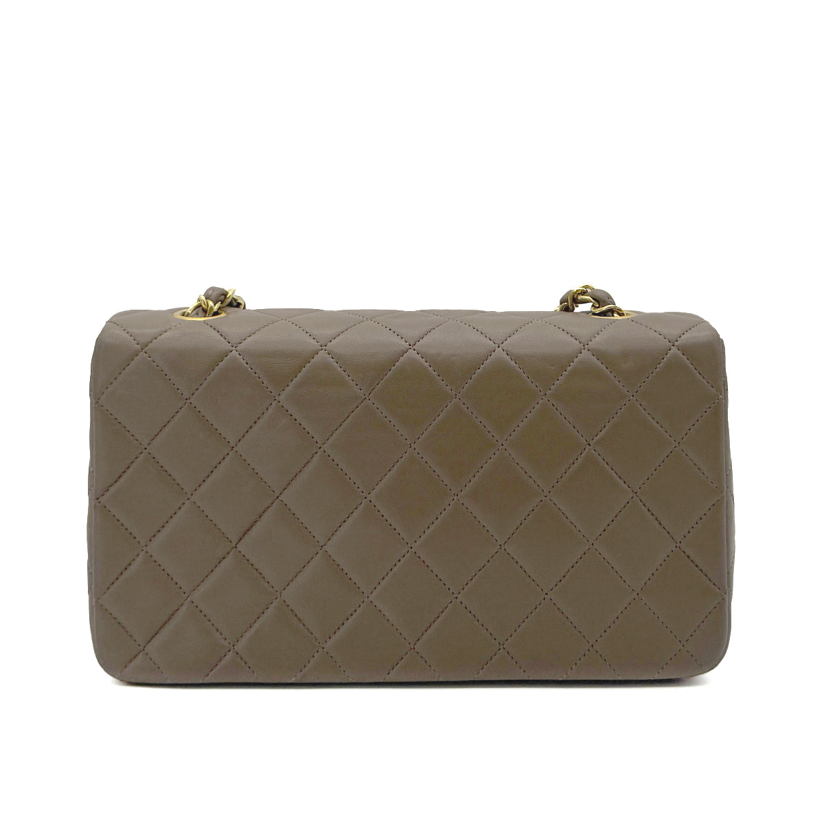 CHANEL VINTAGE FULL FLAP CHAIN SHOULDER BAG MOCA BROWN LAMB SKIN 90240426