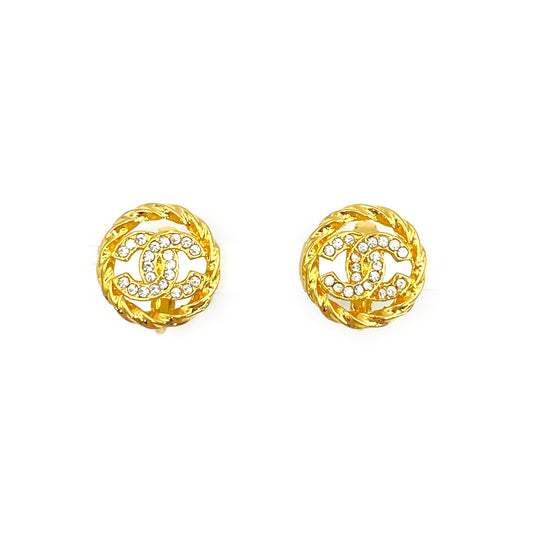 CHANEL VINTAGE EARRINGS ROUND COCOMARK RHINESTONE ACCESSORY 90240431