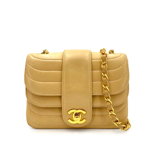 CHANEL VINTAGE MINI MADEMOISELLE CHAIN SHOULDER BAG BEIGE LAMB SKIN 90240432