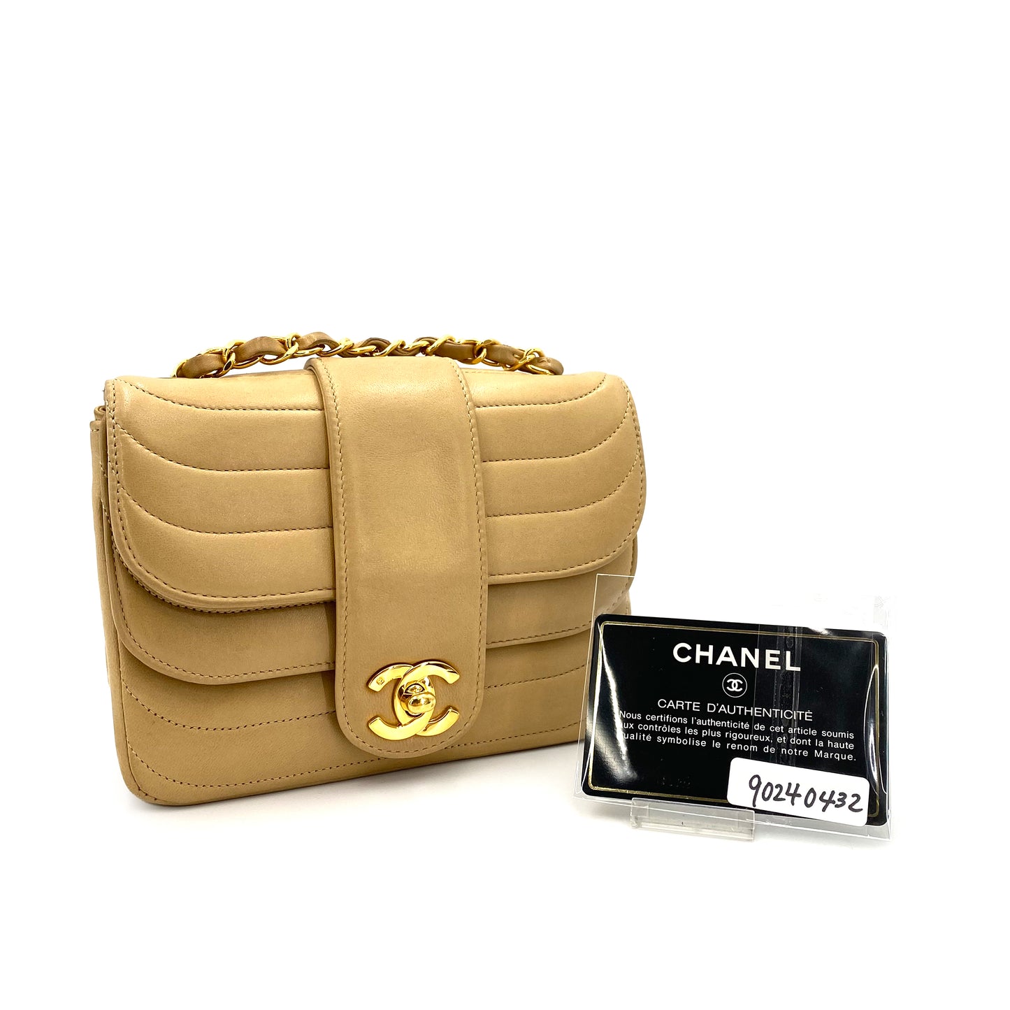 CHANEL VINTAGE MINI MADEMOISELLE CHAIN SHOULDER BAG BEIGE LAMB SKIN 90240432
