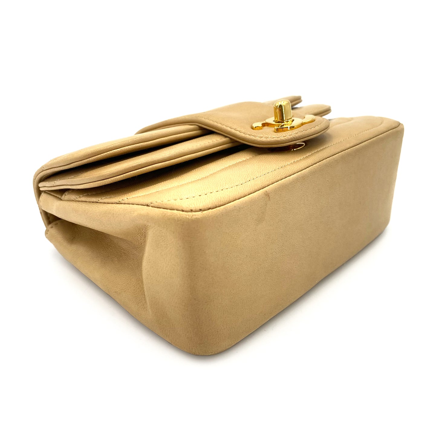 CHANEL VINTAGE MINI MADEMOISELLE CHAIN SHOULDER BAG BEIGE LAMB SKIN 90240432