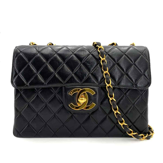 CHANEL VINTAGE JUMBO MATELASSE 30 CHAIN SHOULDER BAG BLACK LAMB SKIN 90240948