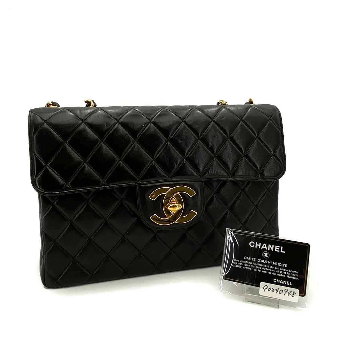 CHANEL VINTAGE JUMBO MATELASSE 30 CHAIN SHOULDER BAG BLACK LAMB SKIN 90240948