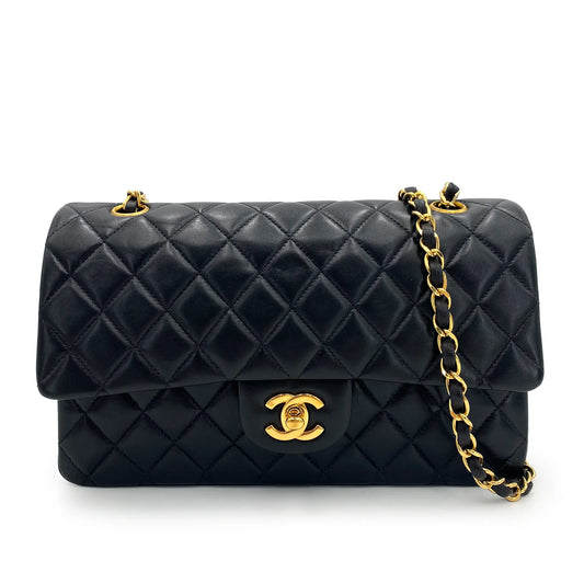 CHANEL VINTAGE CLASSIC FLAP MEDIUM CHAIN SHOULDER BAG BLACK LAMB SKIN 90240955