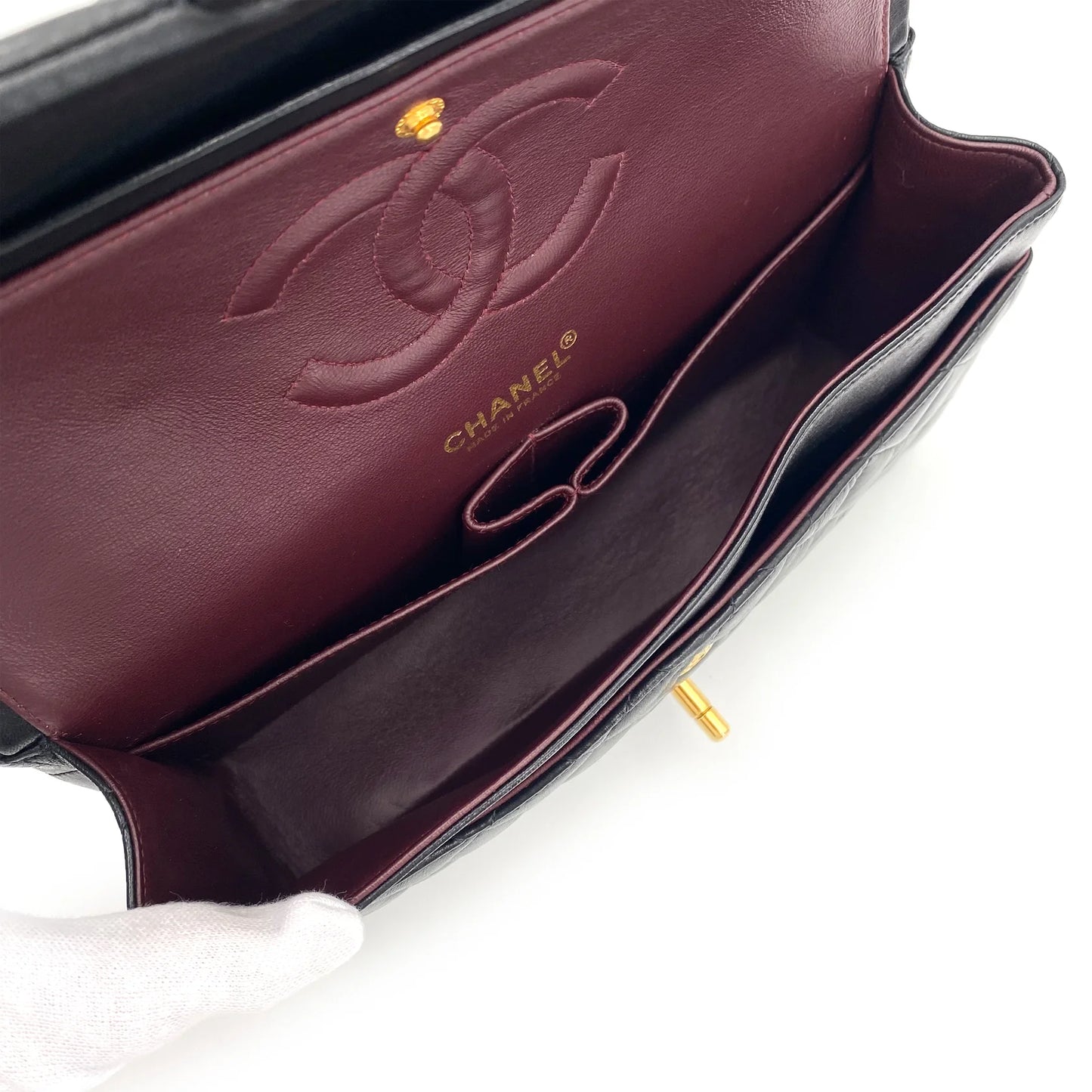 CHANEL VINTAGE CLASSIC FLAP MEDIUM CHAIN SHOULDER BAG BLACK LAMB SKIN 90240955