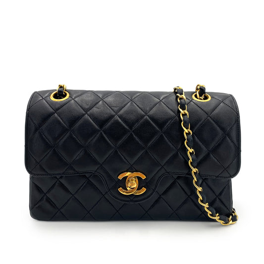 CHANEL VINTAGE MATELASSE CHAIN SHOULDER BAG BLACK LAMB SKIN 90240956