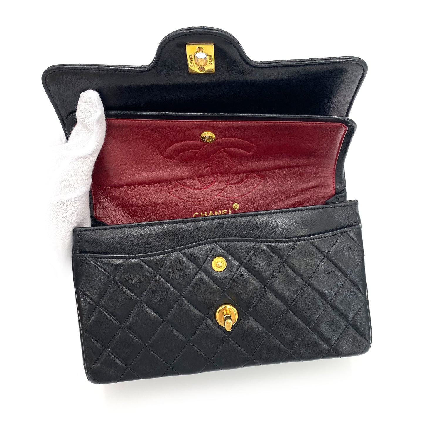CHANEL VINTAGE MATELASSE CHAIN SHOULDER BAG BLACK LAMB SKIN 90240956