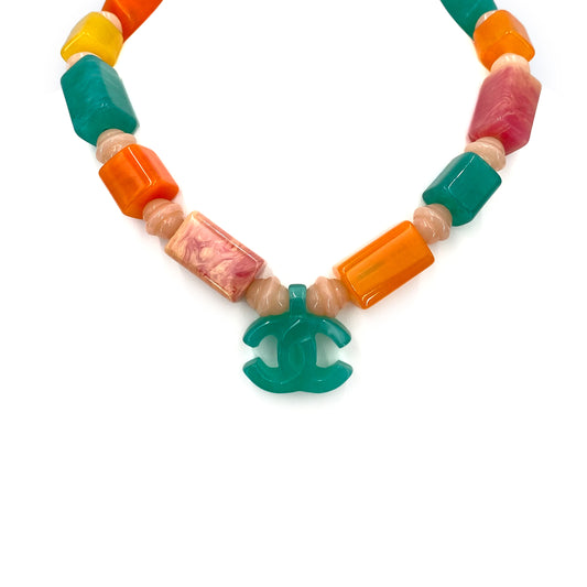 CHANEL VINTAGE NECKLACE COCOMARK RESIN MULTICOLOR ACCESSORY 04P 90240966