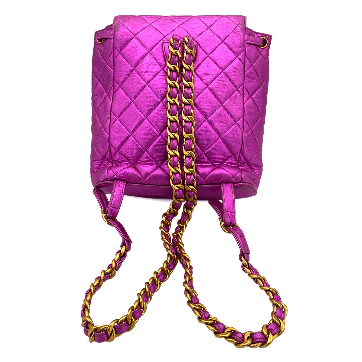 CHANEL VINTAGE DUMA CHAIN BACKPACK METALLIC PINK LAMB SKIN 90241255