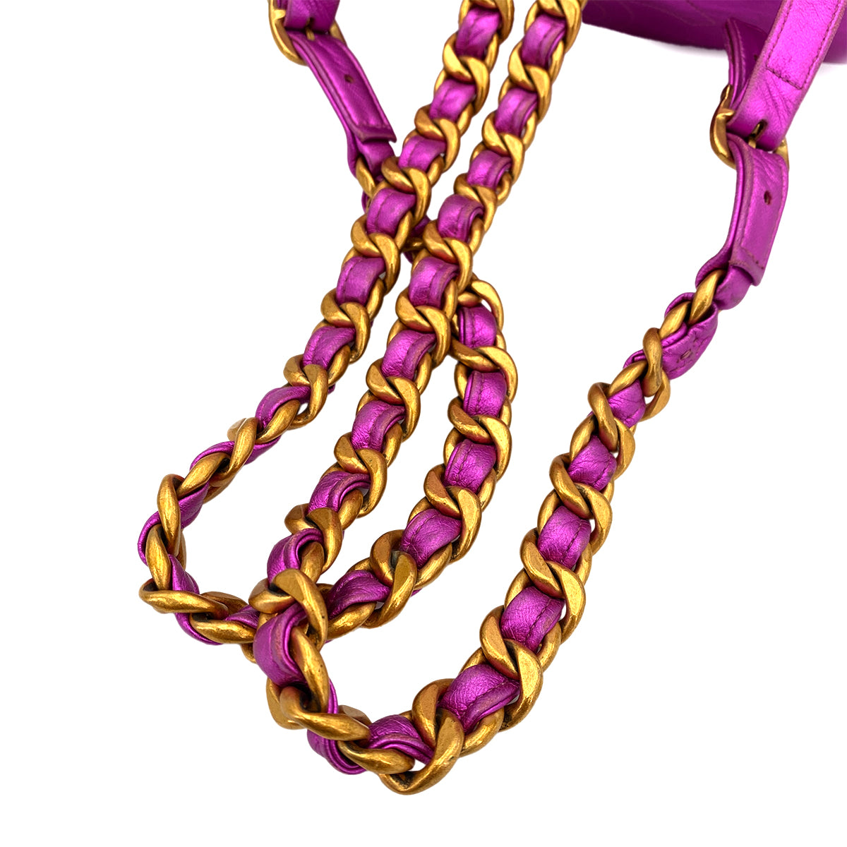 CHANEL VINTAGE DUMA CHAIN BACKPACK METALLIC PINK LAMB SKIN 90241255