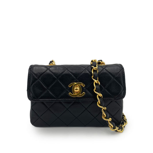 CHANEL VINTAGE MINI MATELASSE CHAIN SHOULDER BAG BLACK LAMB SKIN 90241261