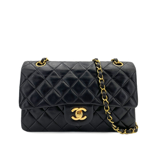 CHANEL VINTAGE CLASSIC FLAP SMALL CHAIN SHOULDER BAG BLACK LAMB SKIN 90241263