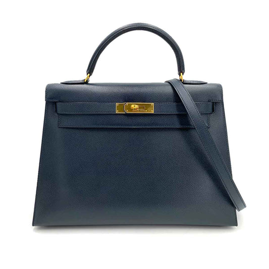HERMES KELLY 32 SELLIER NAVY COUCHVEL HAND SHOULDER BAG 〇Z 90241270