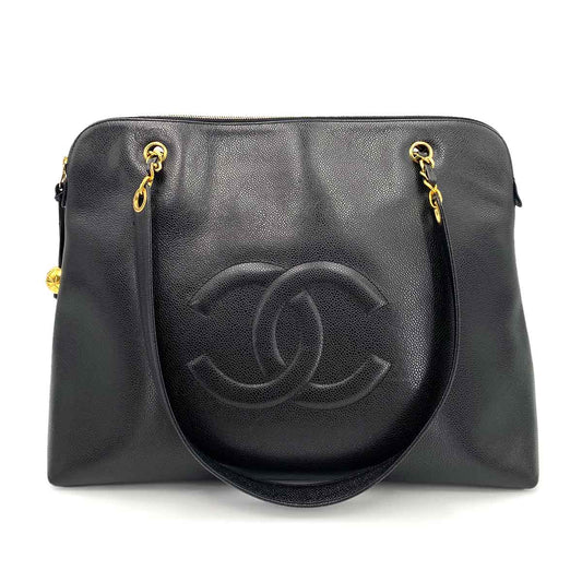 CHANEL VINTAGE BIG COCO CHAIN SHOULDER BAG BLACK CAVIAR SKIN 90241273