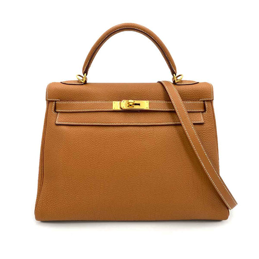HERMES KELLY 32 RETOURNE GOLD TAURILLON CLEMENCE HAND SHOULDER BAG □K 90240940