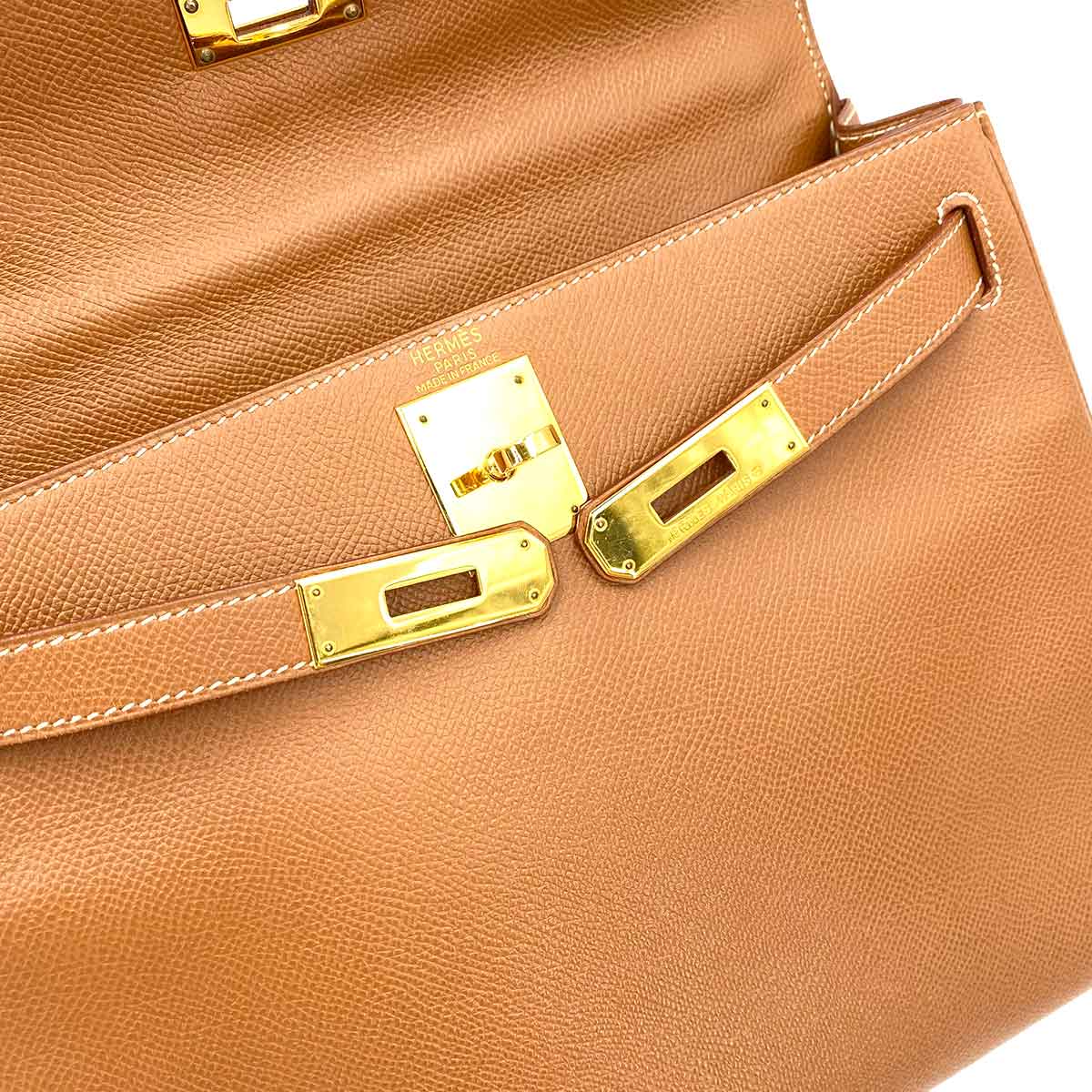 HERMES KELLY 28 RETOURNE GOLD COUCHEVEL HAND SHOULDER BAG □A 90241274