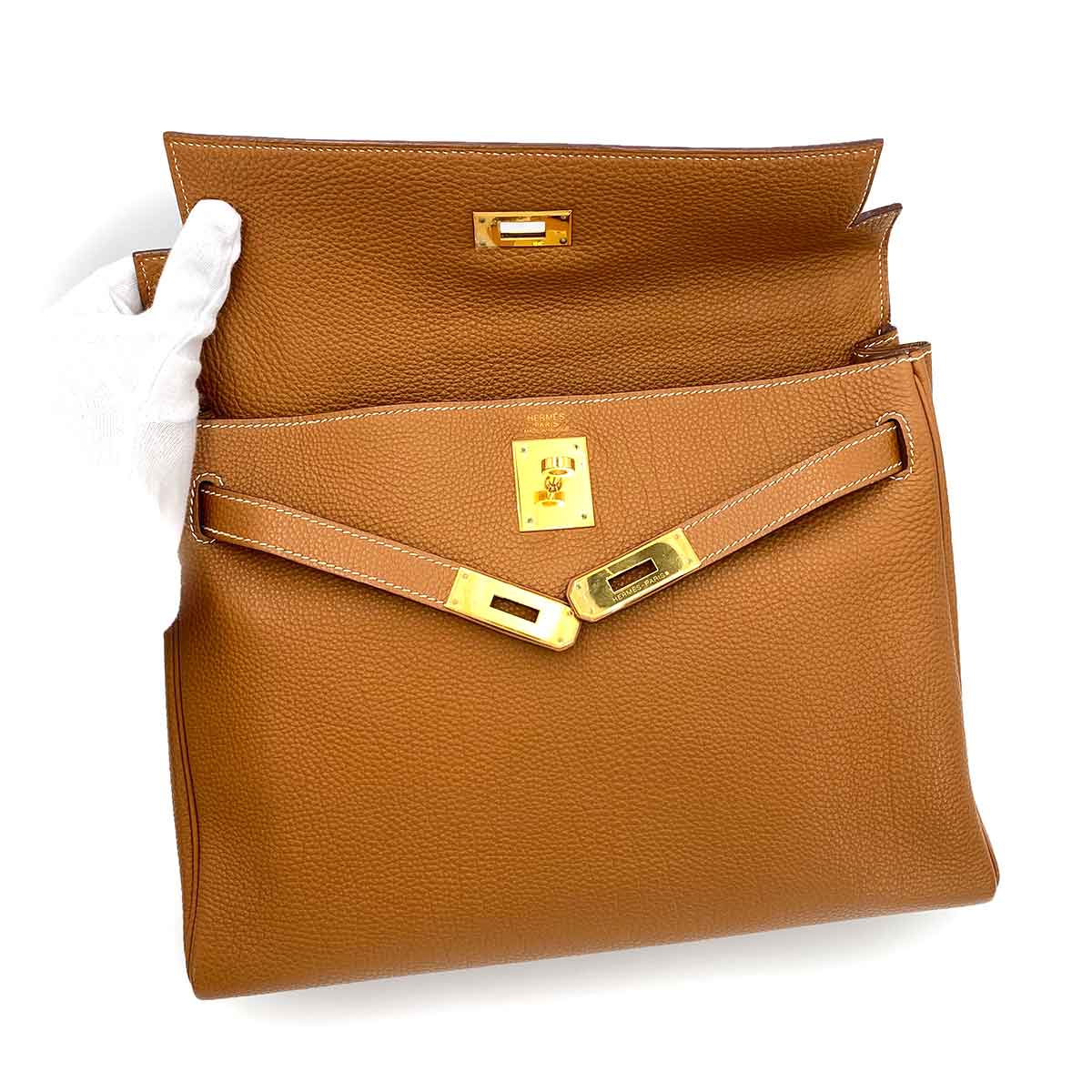 HERMES KELLY 32 RETOURNE GOLD TAURILLON CLEMENCE HAND SHOULDER BAG □K 90240940