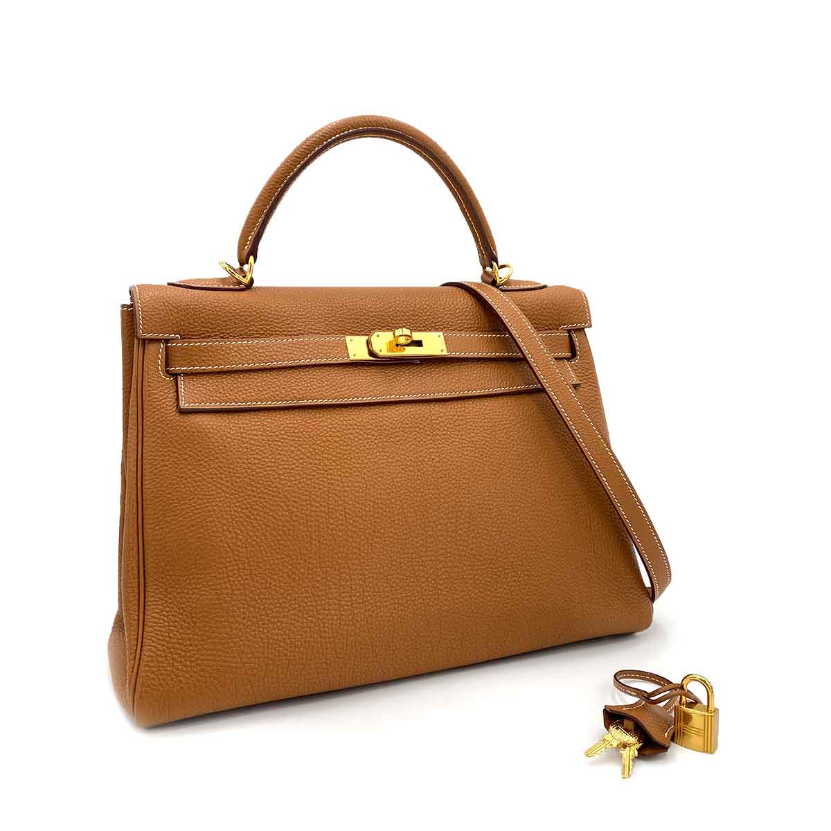 HERMES KELLY 32 RETOURNE GOLD TAURILLON CLEMENCE HAND SHOULDER BAG □K 90240940