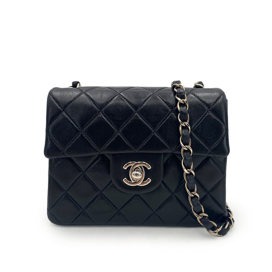 CHANEL VINTAGE MINI SQUARE 17 CHAIN SHOULDER BAG BLACK LAMB SKIN SHW 90241278