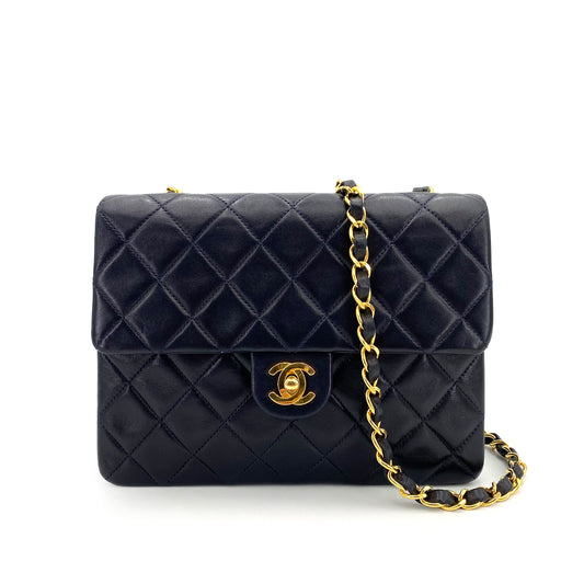 CHANEL VINTAGE MINI SQUARE 20 CHAIN SHOULDER BAG NAVY LAMB SKIN 90241286