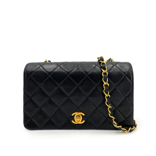 CHANEL VINTAGE MINI FULL FLAP CHAIN SHOULDER BAG BLACK LAMB SKIN 90241291