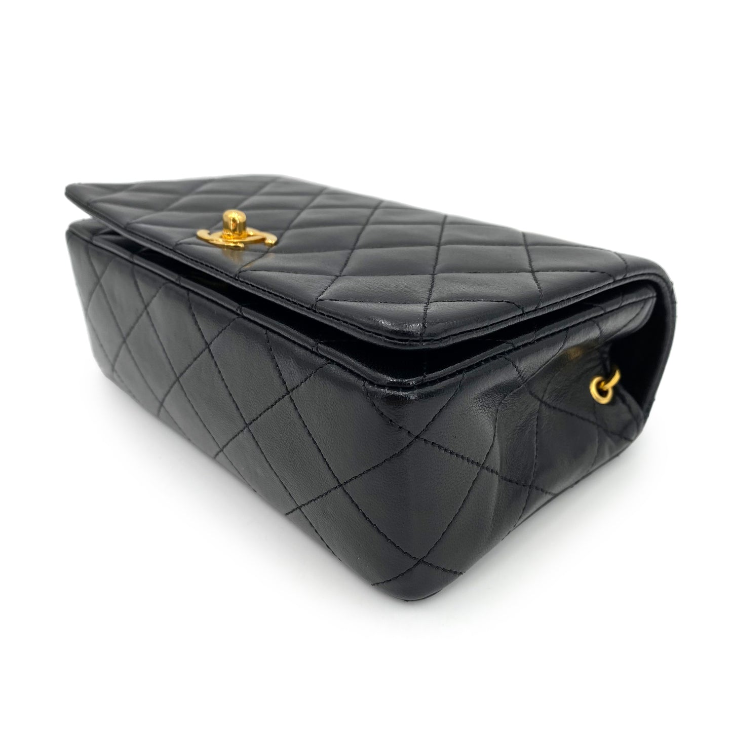 CHANEL VINTAGE MINI FULL FLAP CHAIN SHOULDER BAG BLACK LAMB SKIN 90241291