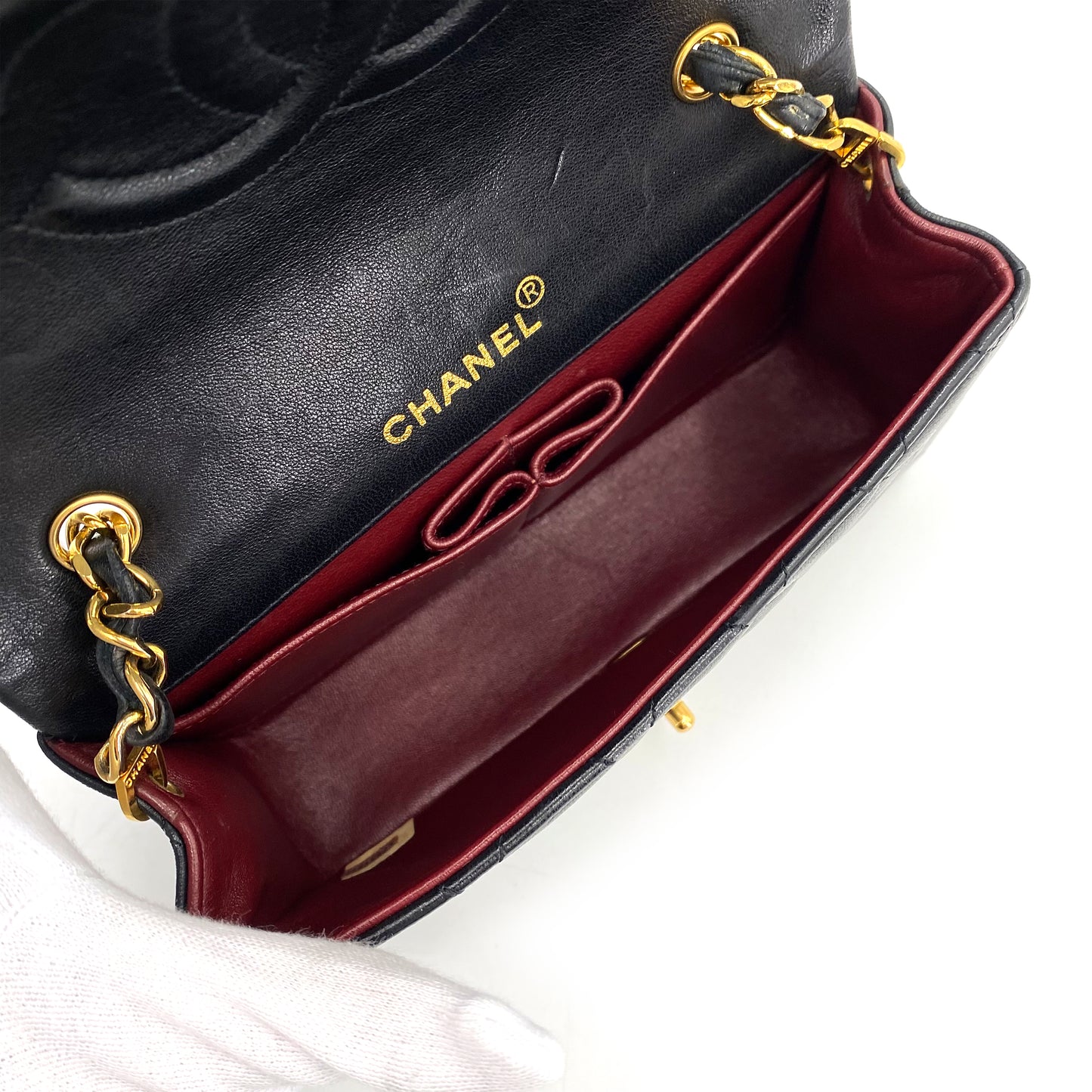 CHANEL VINTAGE MINI FULL FLAP CHAIN SHOULDER BAG BLACK LAMB SKIN 90241291