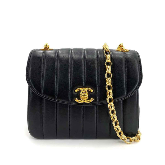 CHANEL VINTAGE MADEMOISELLE BIJOU CHAIN SHOULDER BAG BLACK LAMB SKIN 90241296