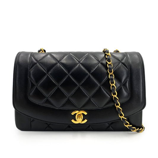 CHANEL VINTAGE DIANA MEDIUM CHAIN SHOULDER BAG BLACK LAMB SKIN 90241298