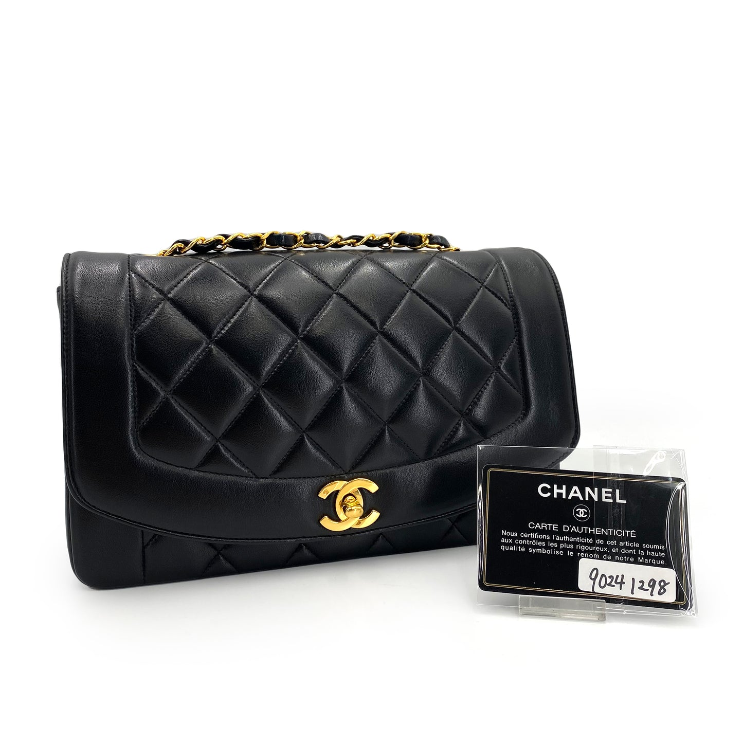 CHANEL VINTAGE DIANA MEDIUM CHAIN SHOULDER BAG BLACK LAMB SKIN 90241298