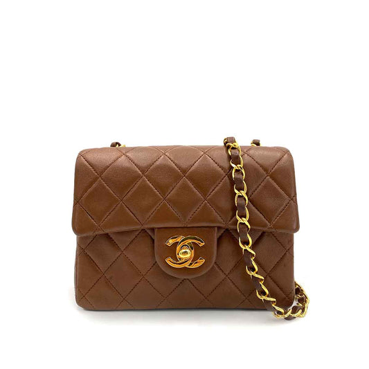 CHANEL VINTAGE MINI SQUARE 17 CHAIN SHOULDER BAG BROWN LAMB SKIN 90241300