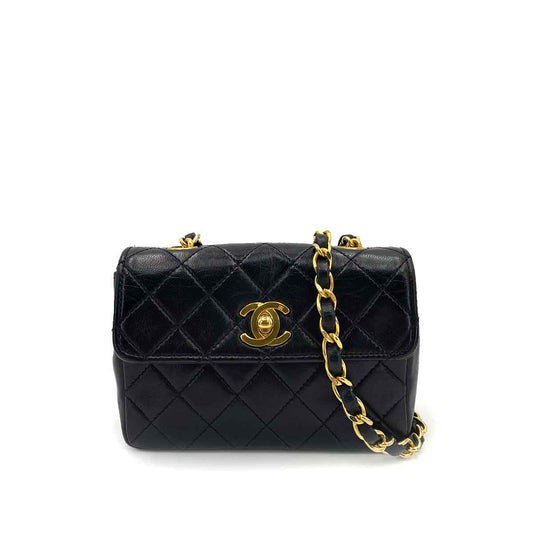 CHANEL VINTAGE MINI MATELASSE CHAIN SHOULDER BAG BLACK LAMB SKIN 90241329