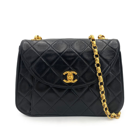 CHANEL VINTAGE BIJOU CHAIN SHOULDER BAG BLACK LAMB SKIN 90241336